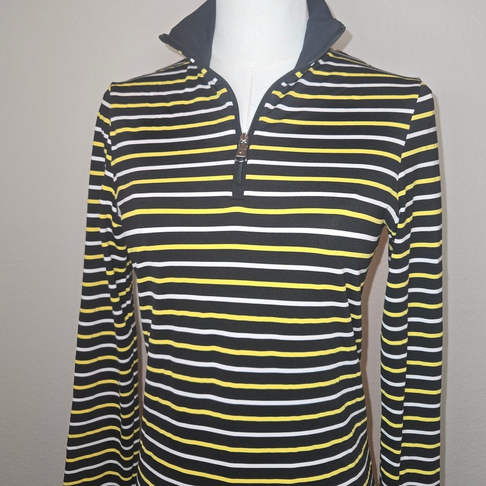 Lohla Sport‎ Striped Quarter Zip Pullover Top XS Black Yellow White Athletic - Picture 2 of 11